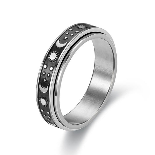 Titanium Steel Rotating Moving Star Moon Rings