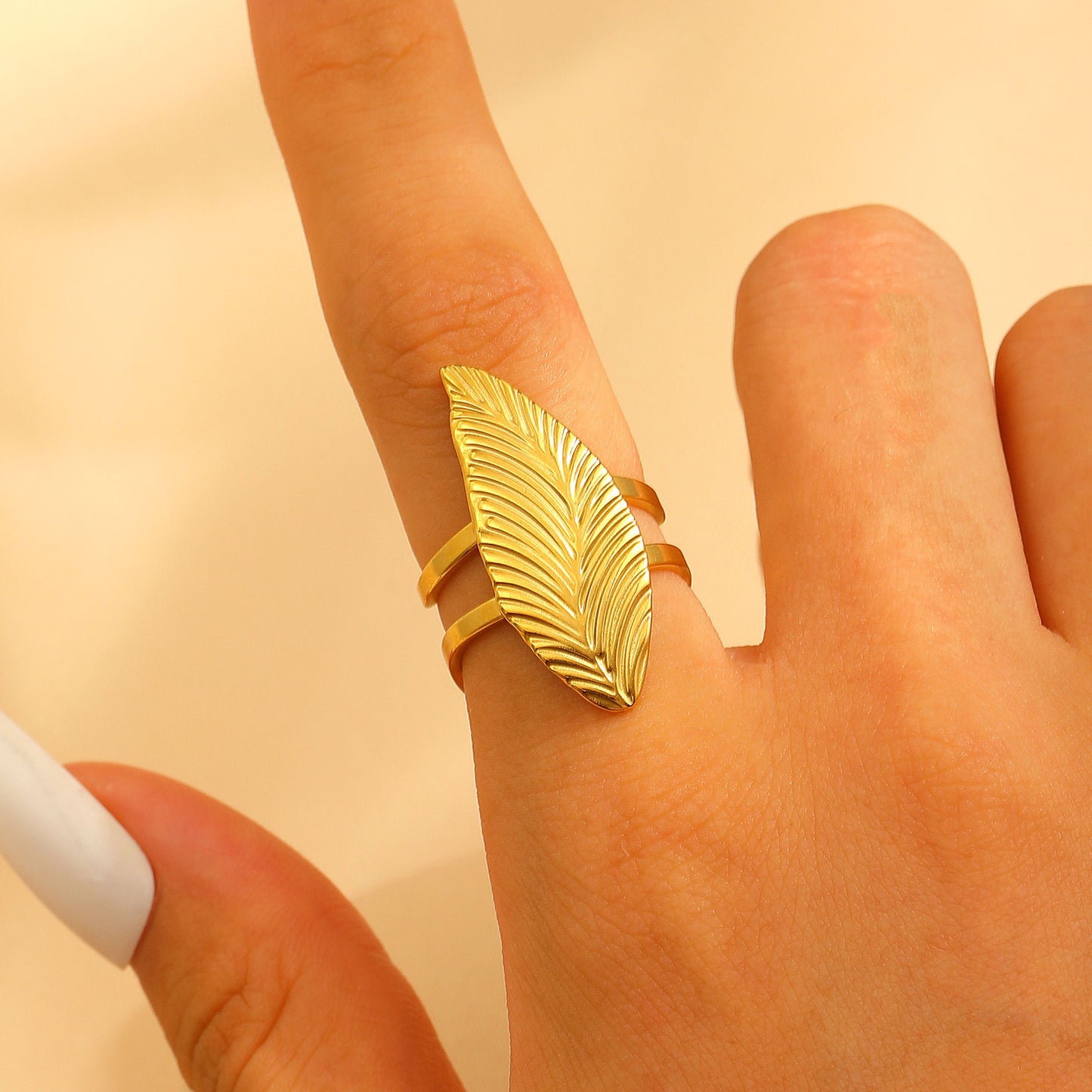 Steel Flower Leaf Female Exaggerated Personalized Hollow Ring