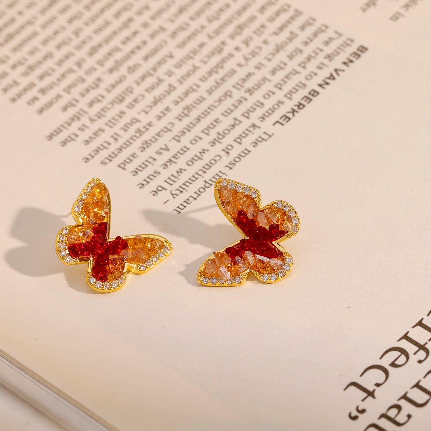 Fresh Sweet Mori Butterfly Fairy Gradient Crystal Earrings