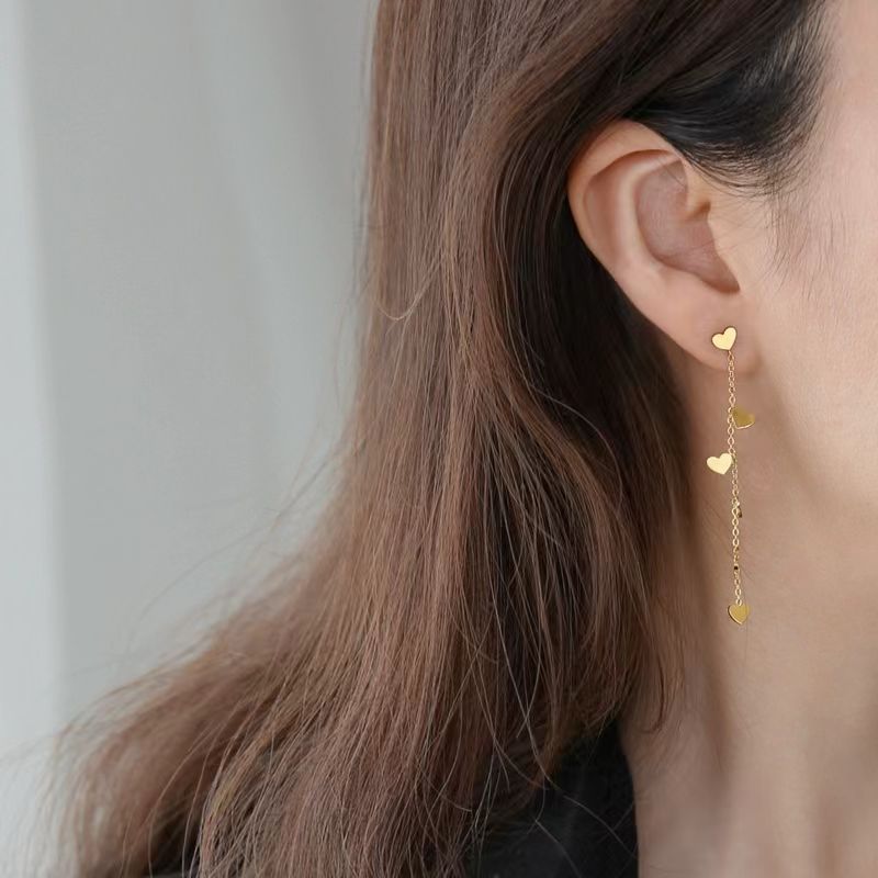 Sweet Titanium Steel Simple Six Love Long Tassel Thread Ear Line
