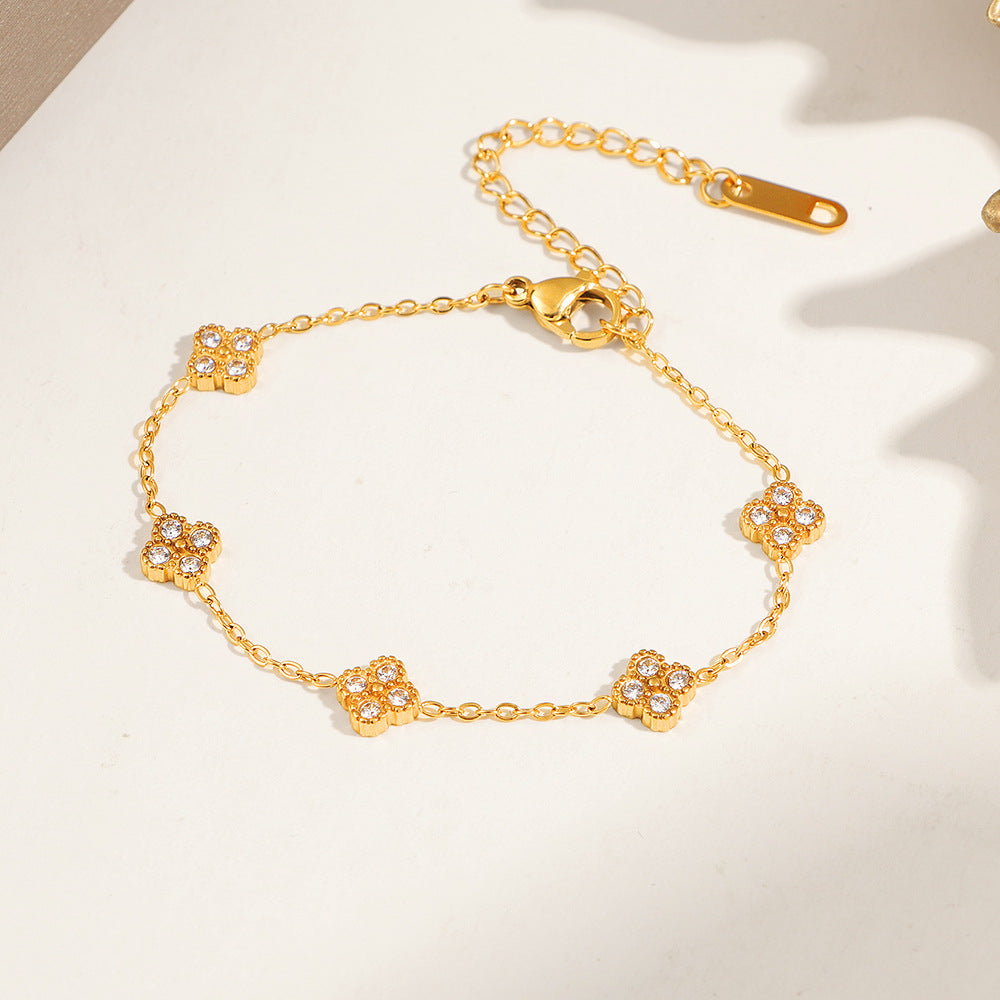 Women's Steel Full Diamond Clover Light Luxury High-grade Bracelet