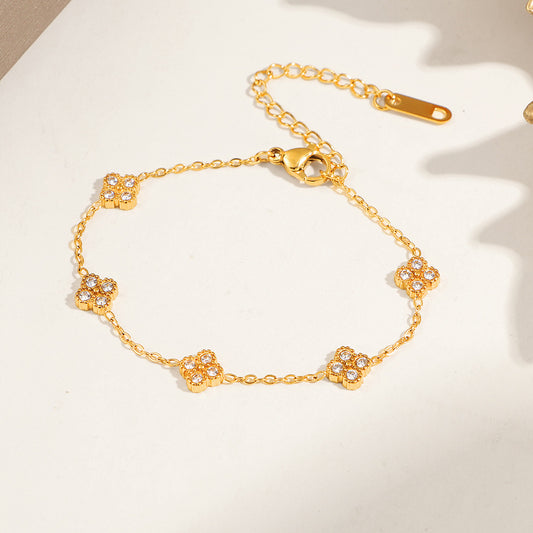 Women's Steel Full Diamond Clover Light Luxury High-grade Bracelet