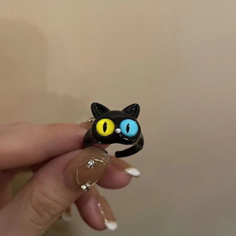 Black Cat Little Monster Big Eyes Sweet Cool Cartoon Cute Ring