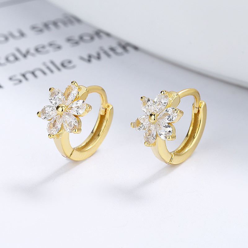 Flash Zircon Cherry Blossom Little Flower Simple Rhinestone Fresh Sense Earrings