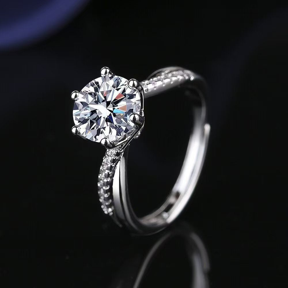 Eight Hearts Arrows Zircon Imitation Moissanite Female Male Six Claw Ring