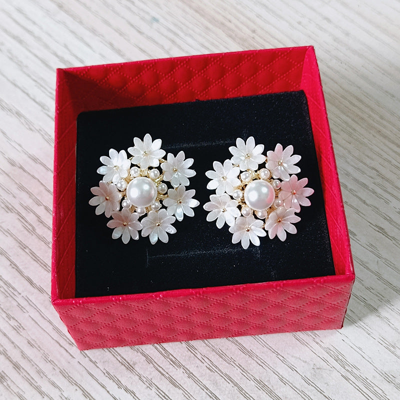 Flower Exaggerated Female Sweet Elegance Pearl Earrings