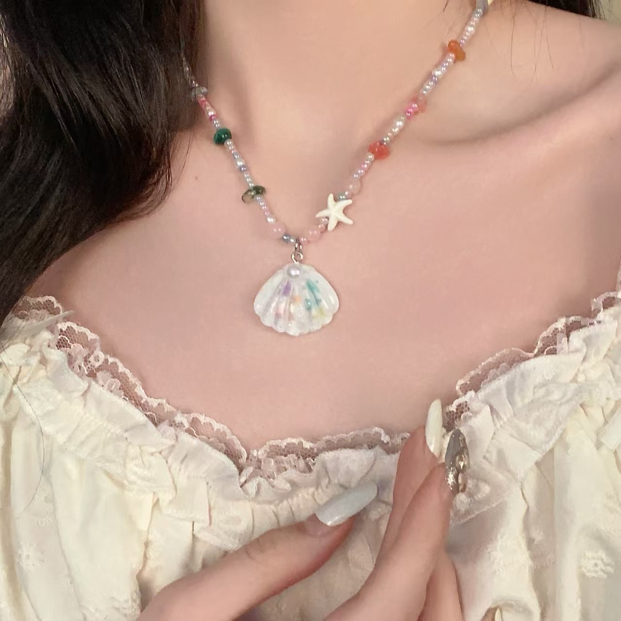 Women's Color Shell Starfish Beaded For Beach Vacation Niche Design Sweet Necklace
