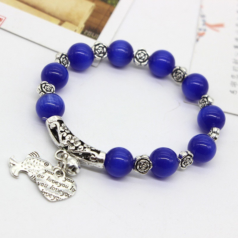 Women's Sier Hand Ethnic Style Handmade Beaded Opal String Bracelet