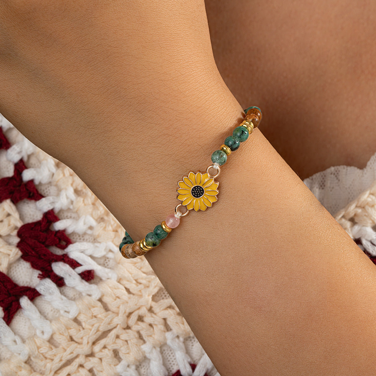 Women's Sunflower With Natural Stone Hand-woven Adjustable Bracelet