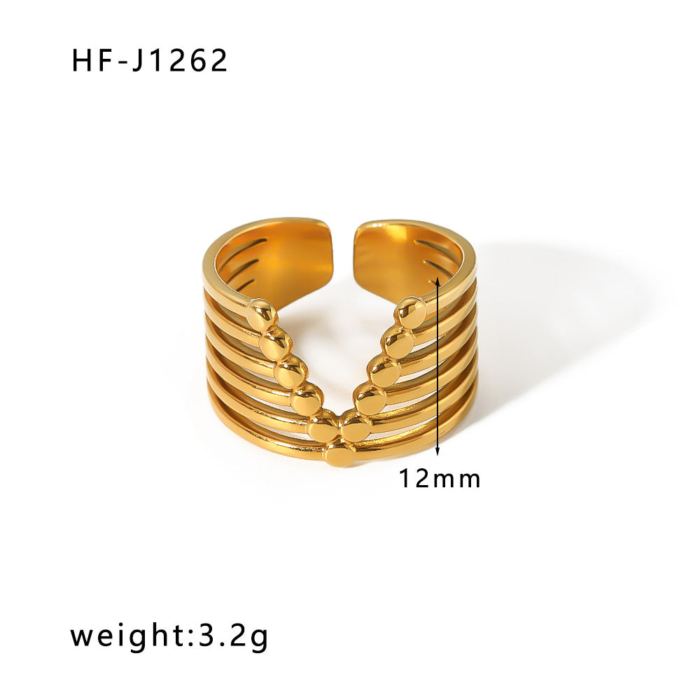 Minority Design Irregular Oil Pressure Gold Titanium Steel Open Female Rings