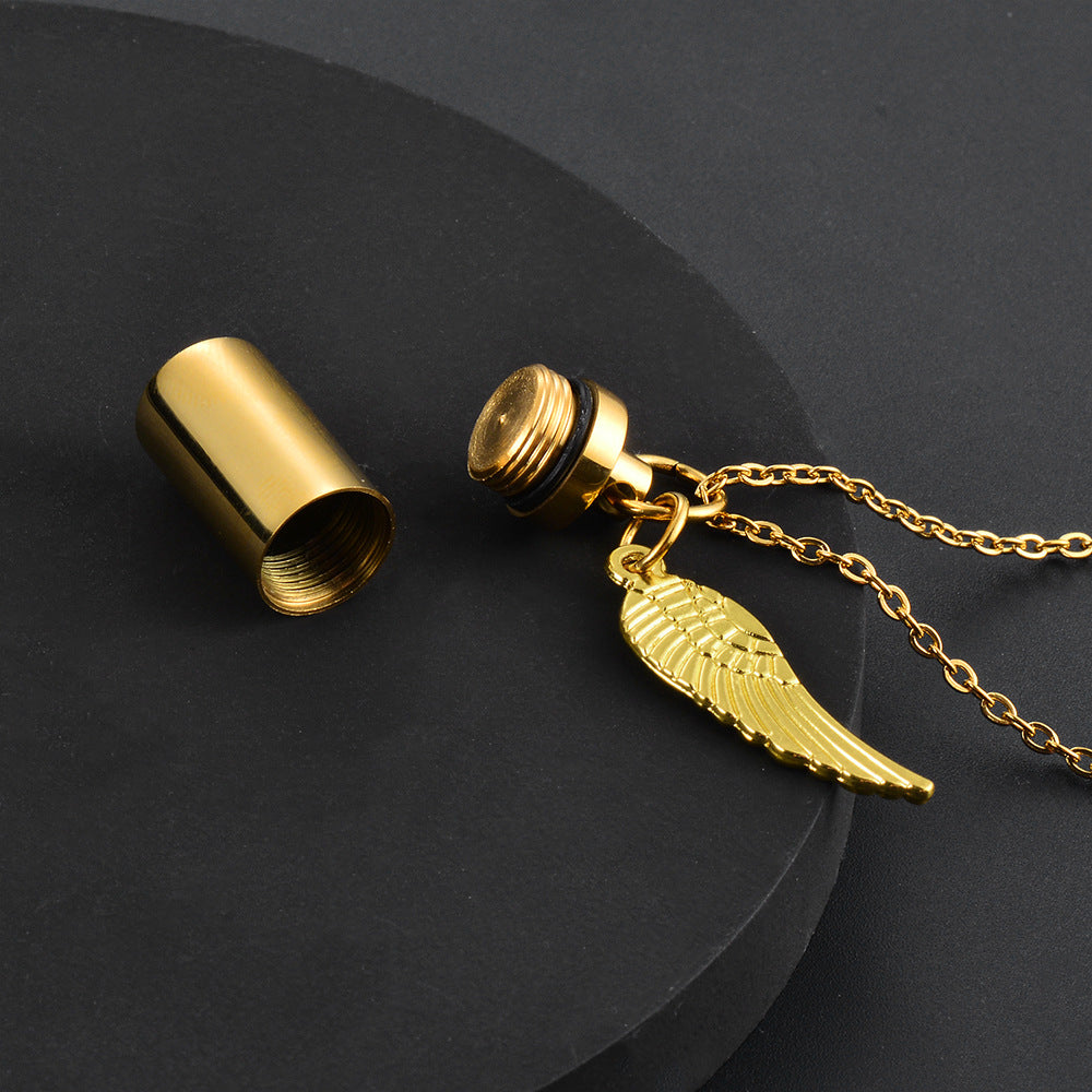 Stainless Steel Small Cylinder With Wings Pendants