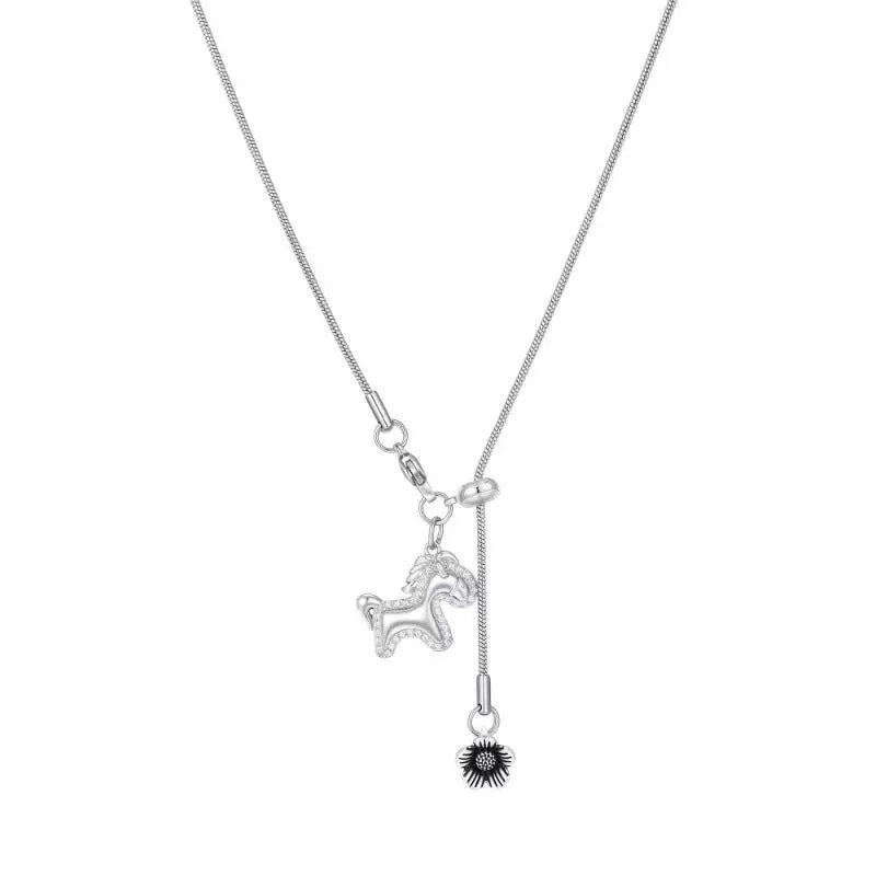Zircon Pony Flower Pull-out Cold Style Sweater Chain Light Luxury Pendants