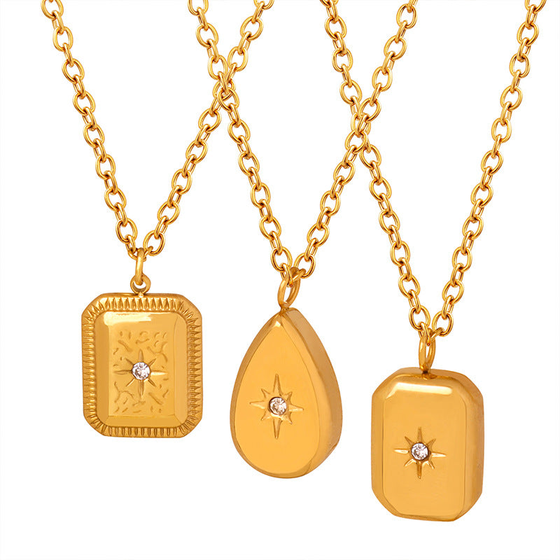 Geometric Square Inlaid Zircon Clavicle Chain Plated Necklaces