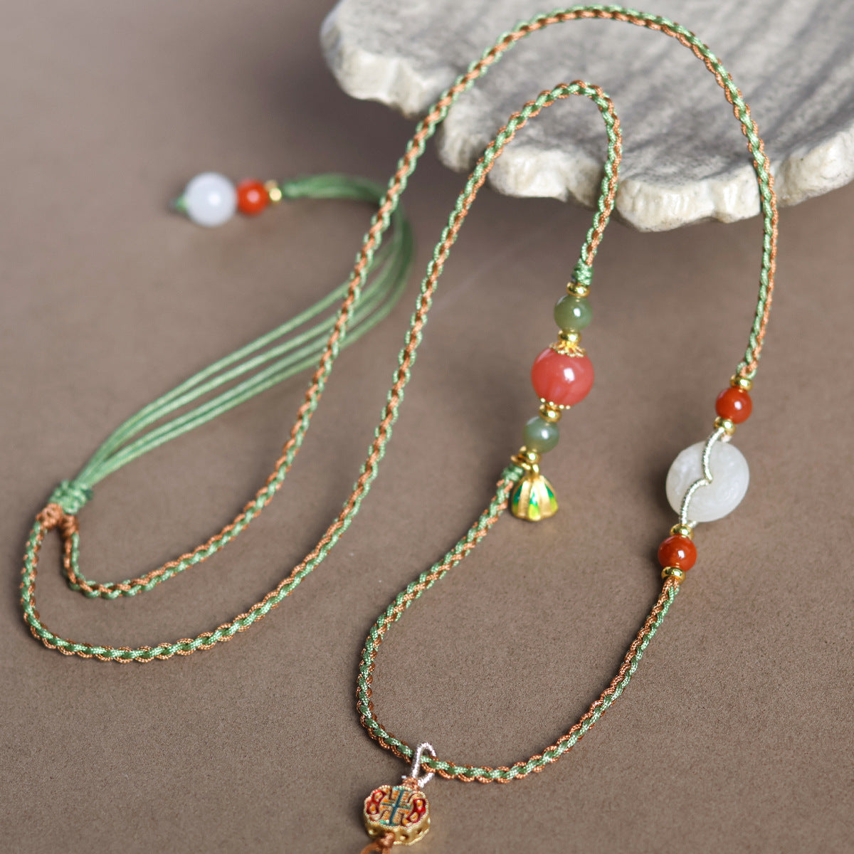 Tibetan Handmade Braided Rope Beeswax Jade Necklaces