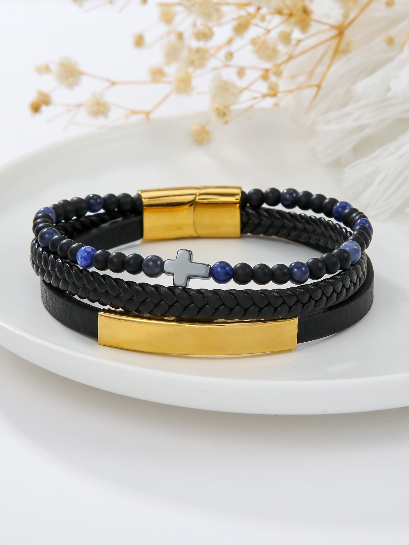 Women's Elegant Leather Hip Hop Stainless Steel Bracelets