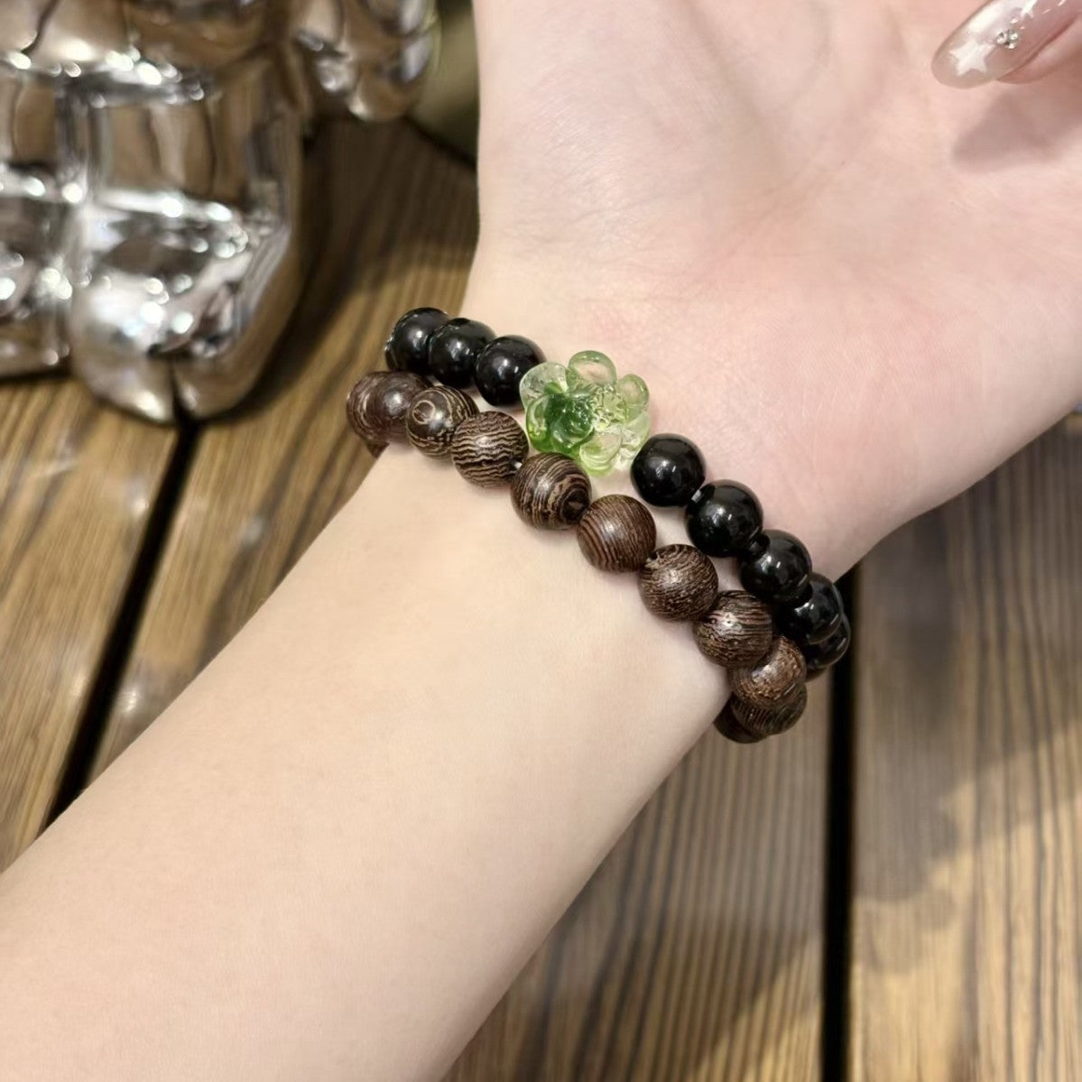 Style Twin Ebony Lotus Retro Double Stitching Bracelets