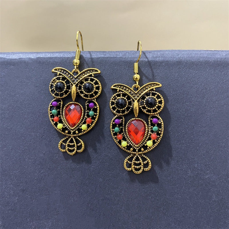 Owl Cute Colorful Retro Ethnic Style Exotic Earrings