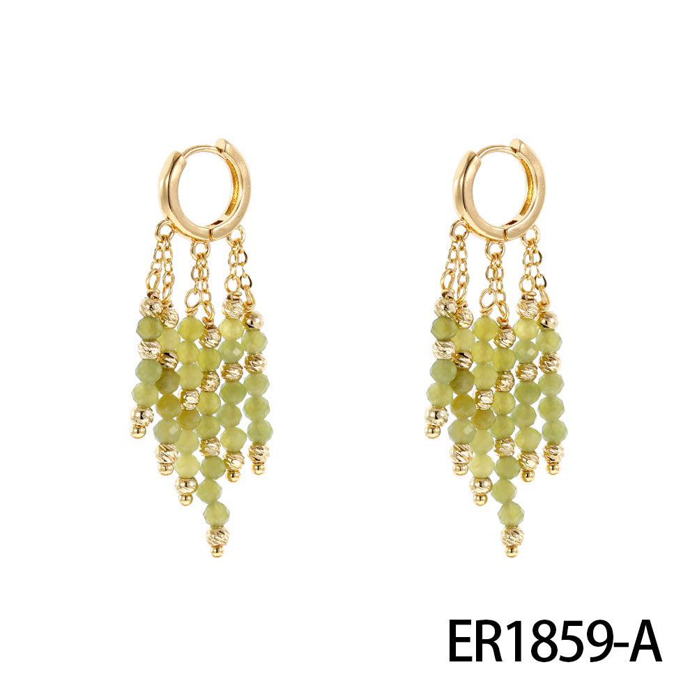 Light Luxury Temperament Stone Tassel Vintage Eardrops Niche Design Earrings