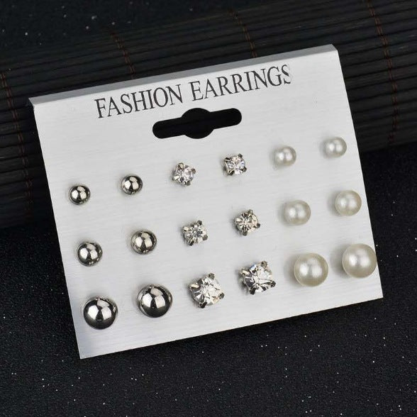 Women's Fashion Simple Round Pearl Metal Combination Earrings