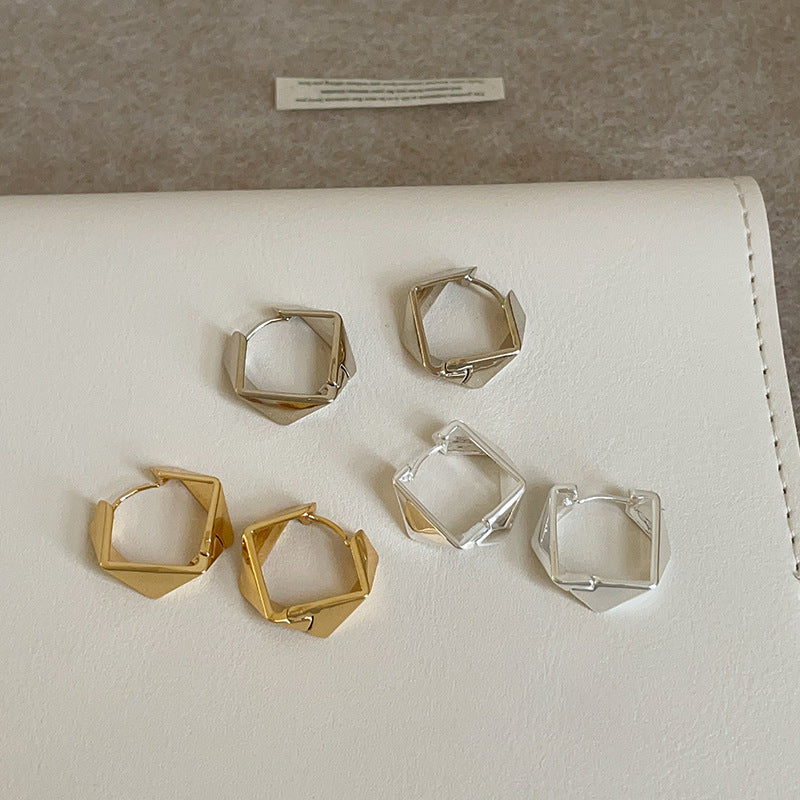 Style Geometric Irregular Rhombus Glossy Metal Personality Trendy Earrings