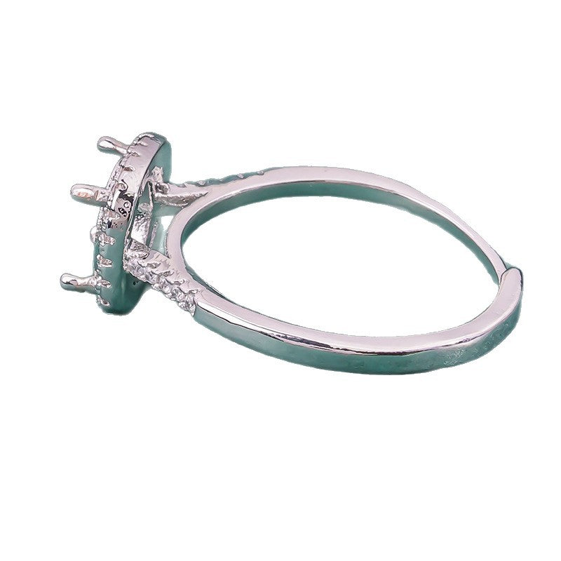 Full Diamond Square Bag Round Empty Setting Egg Surface Inlaid Ring