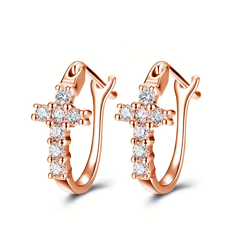 White Diamond Cross Zircon Personalized Temperamental Earrings