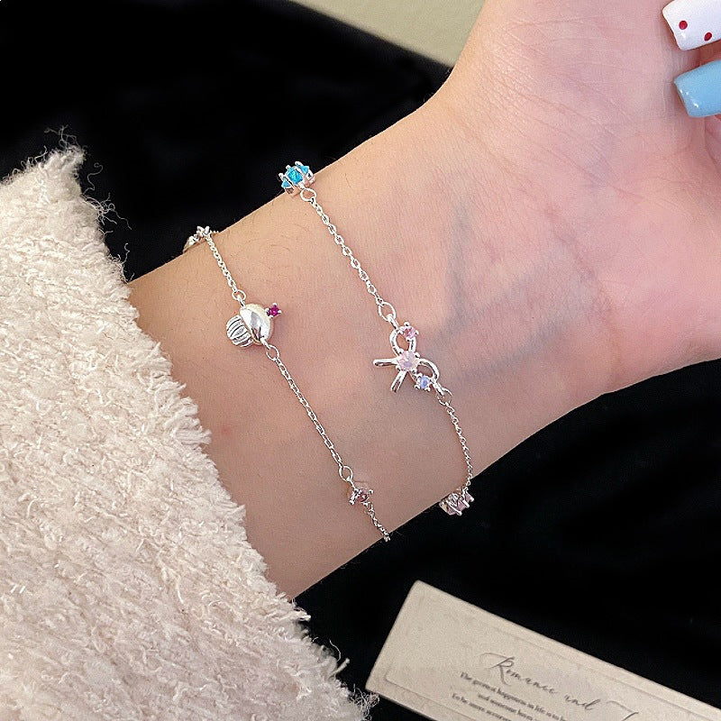 Pink Zircon Cake Bow Five-pointed Star Female Fresh Sweet Exquisite Bracelet