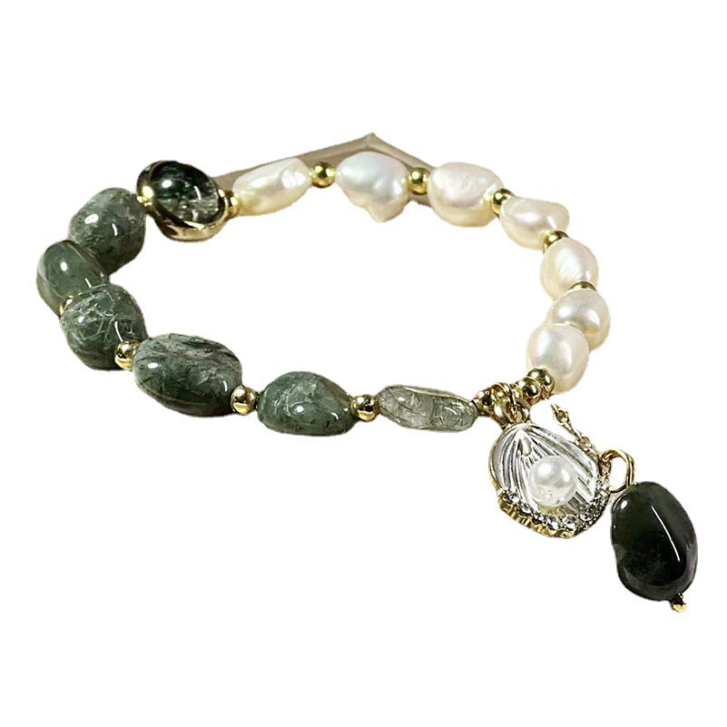 Women's Natural Crystal Beads Green Quartz Rutilated Korean Bracelets