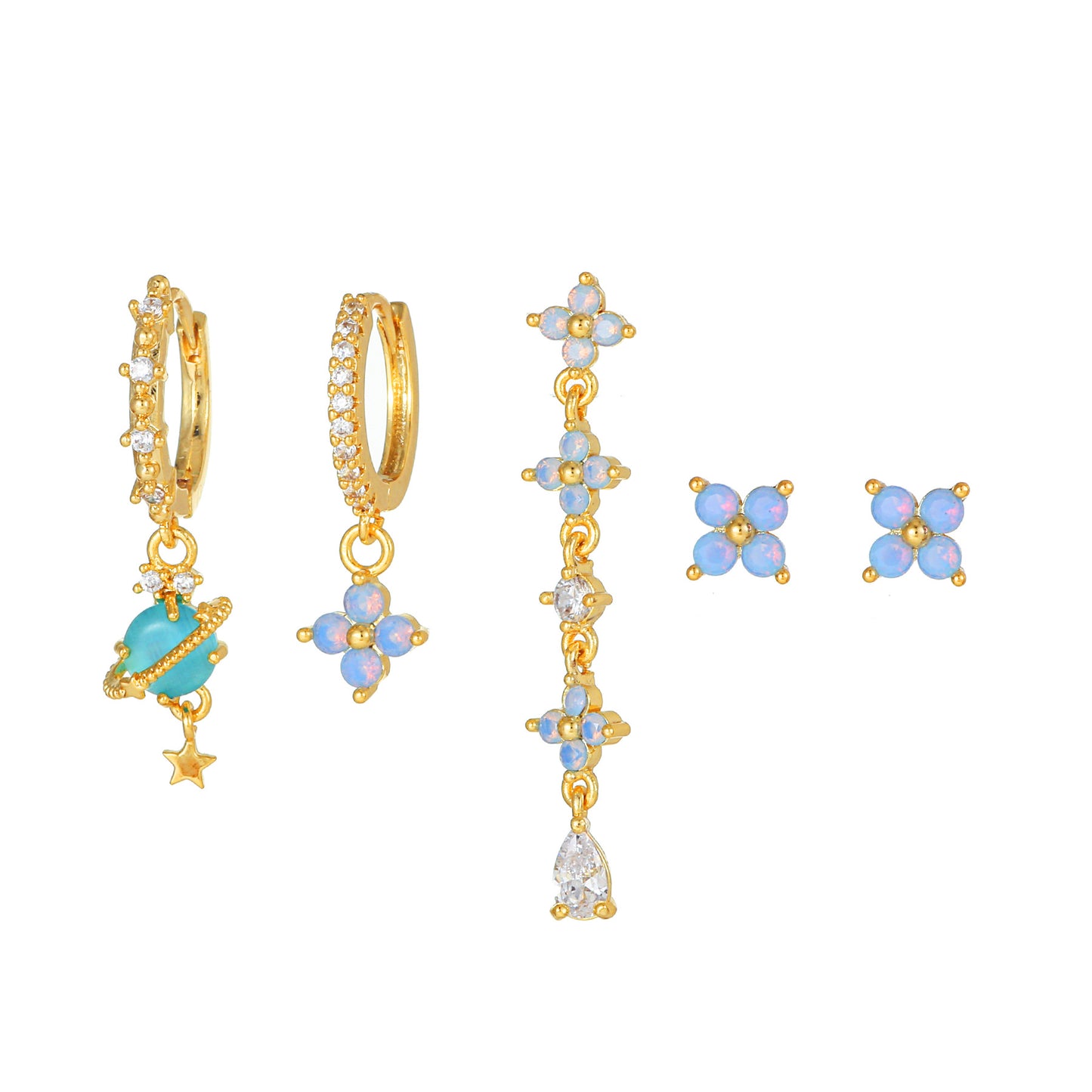 Mori Style Blue Protein Flower Tassel Stud Earrings