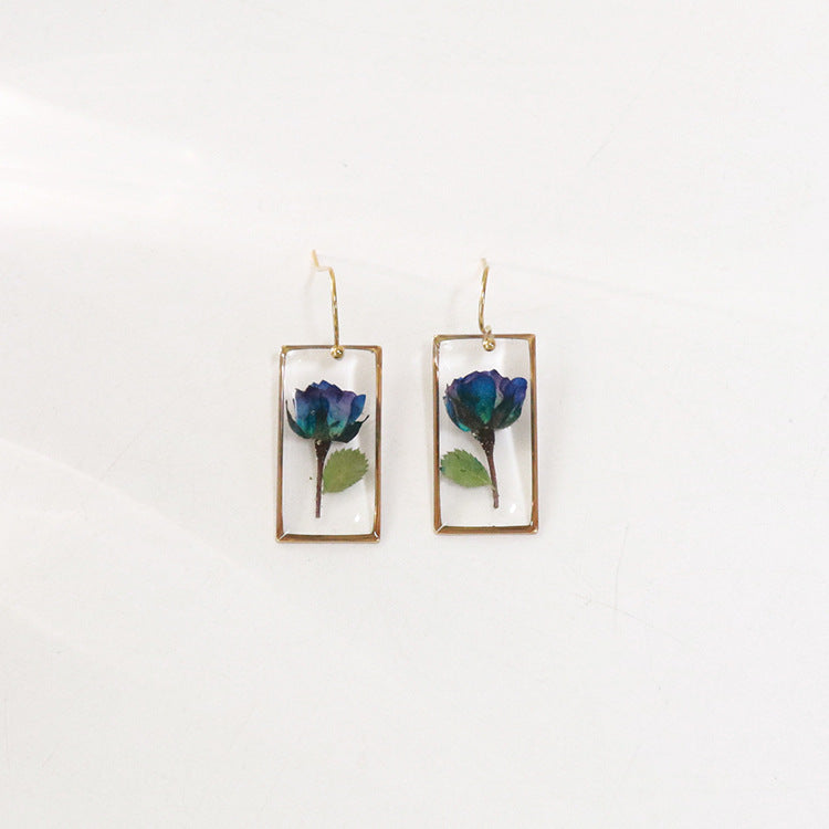 Dried Flower Rose Design Sense Geometric Earrings