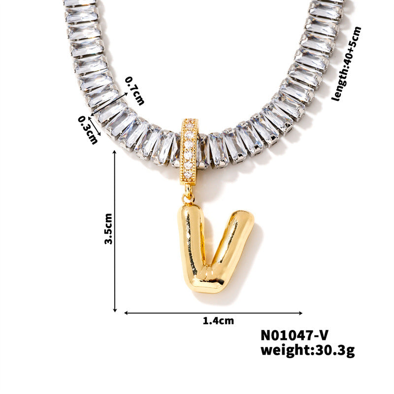 Zircon Letter English High Sense Simple Necklaces