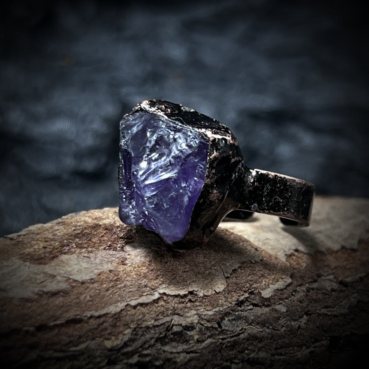 Gemstone Purple Yellow White Crystal Fluorite Amorphous Opening Adjustable Rings