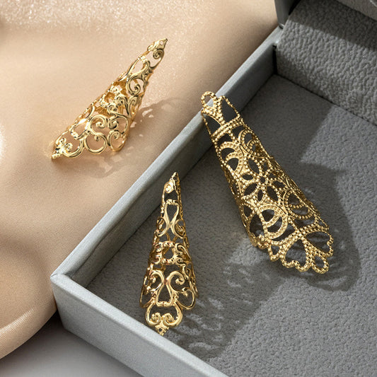 Hollow Pattern Tapered Fingernail Metal Female Rings