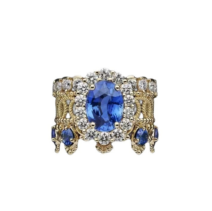 Women's Trendy Red Corundum Diamond High Quality Elegant French Open Ring
