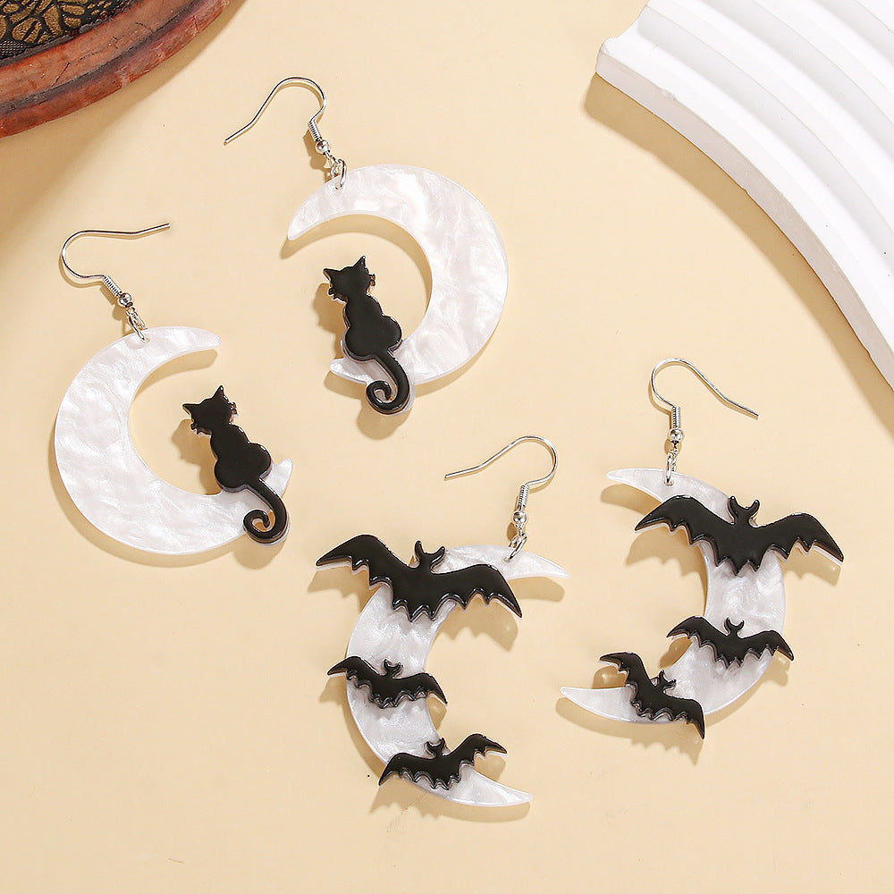 White Moon Cat Personalized Creative Halloween Earrings