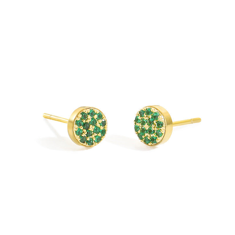 Women's Stainless Steel Petite Round Full Diamond Gold Earrings