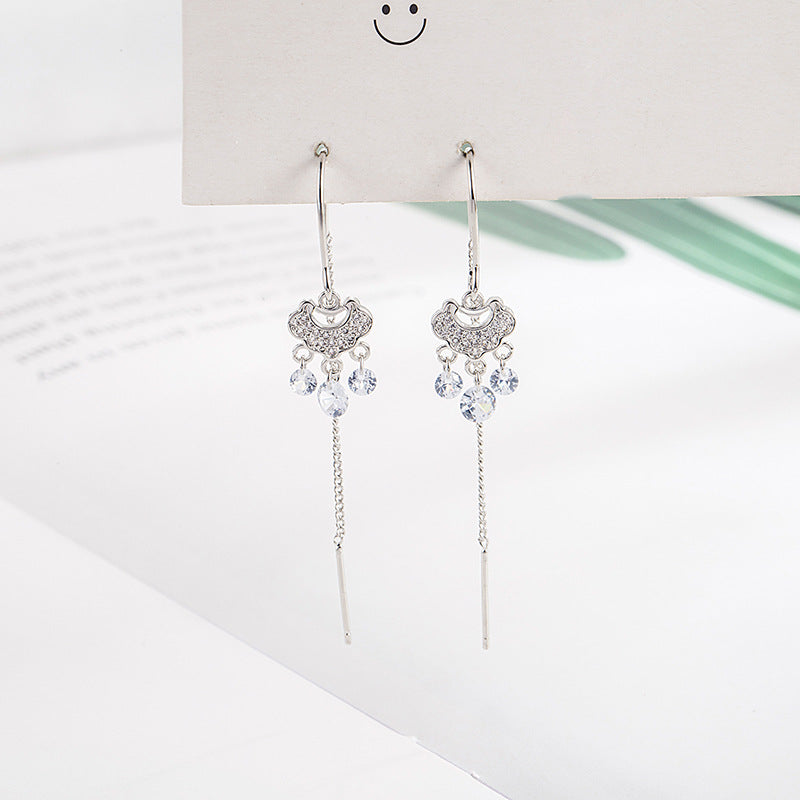 Women's Design Zircon Tassel Safety Lock Fashionable High-grade Earrings