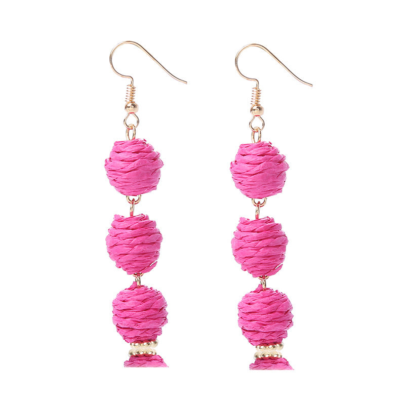 Raffia Round Long Eardrops Bohemian Retro Earrings