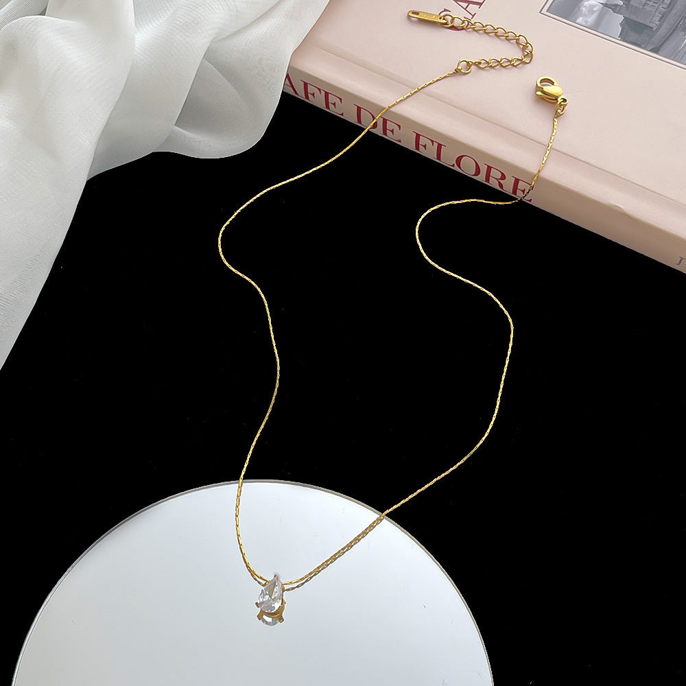Diamond Pear-shaped Drop-shaped Titanium Steel Gold Necklaces