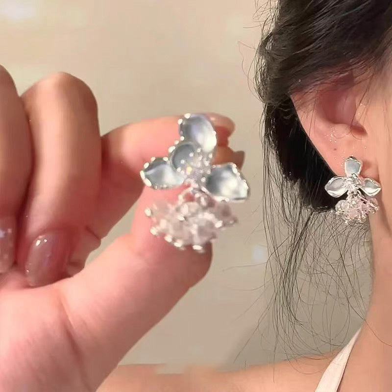 Women's Blue Drip Glazed Flower Crystal Tassel Exquisite Commuter High-grade Earrings