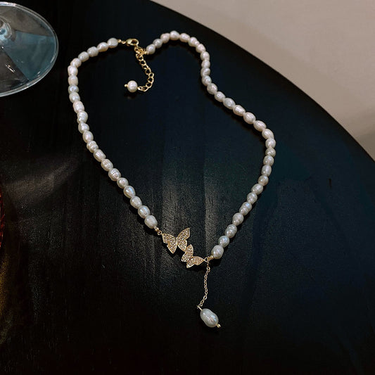 Women's Grain Freshwater Pearl Micro Inlaid Zircon One-piece Necklaces