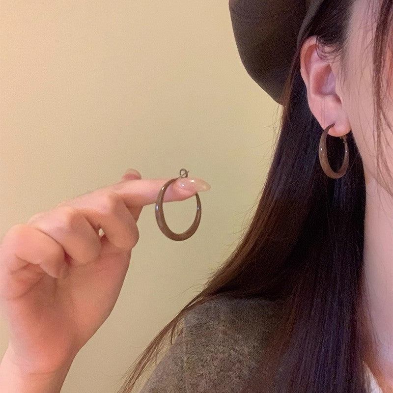 Women's Retro Coffee Color Style Light Luxury Temperament High Sense Stud Earrings