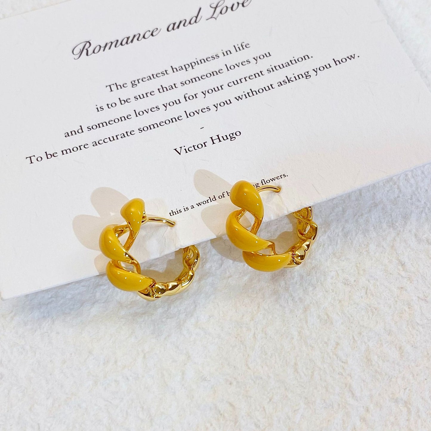 Plated Real Gold Ginger Flower Enamel Drip Glazed Female Sweet Earrings