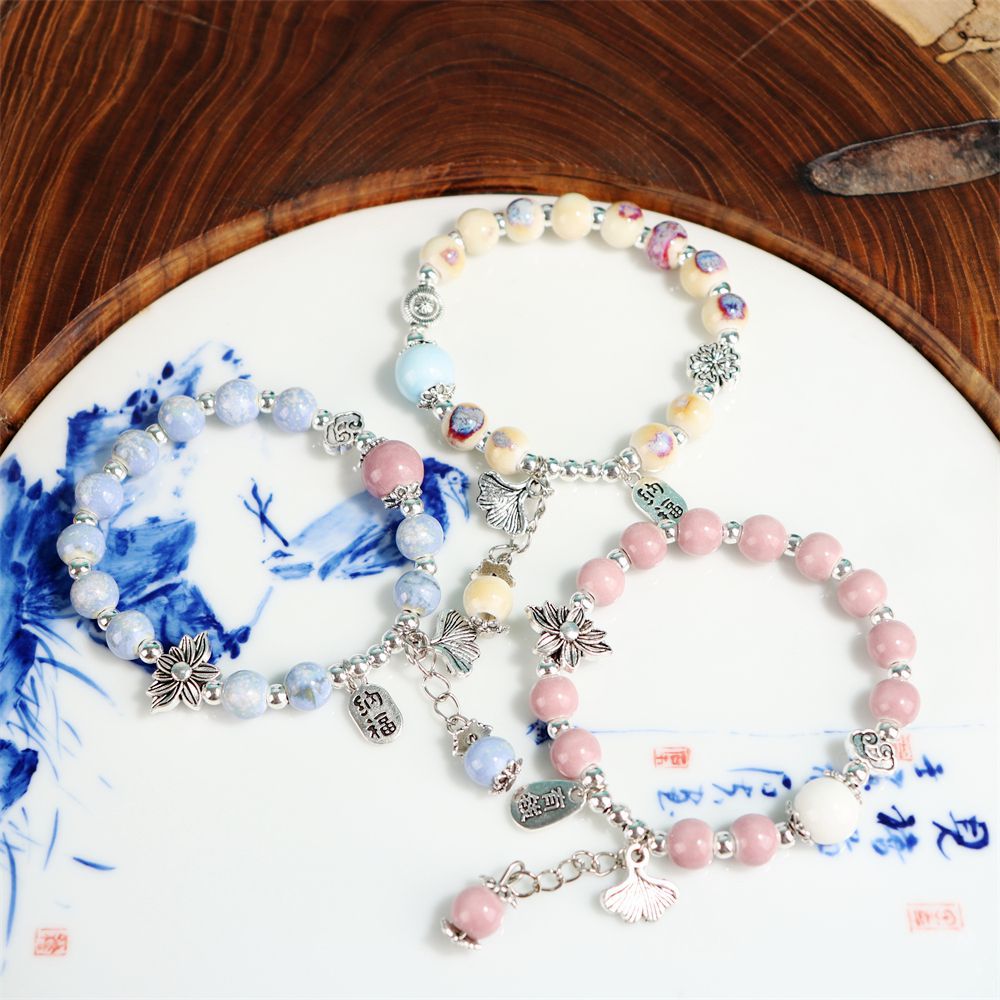 Women's & Men's Leaf Ceramic Chinese Retro Tassel Personality Lucky Bracelets