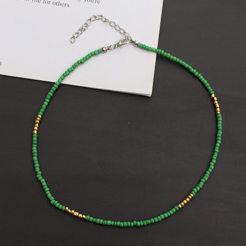 Korean Style Fashionable Colorful Bohemian Golden Balls Bead Handmade Ethnic Necklaces
