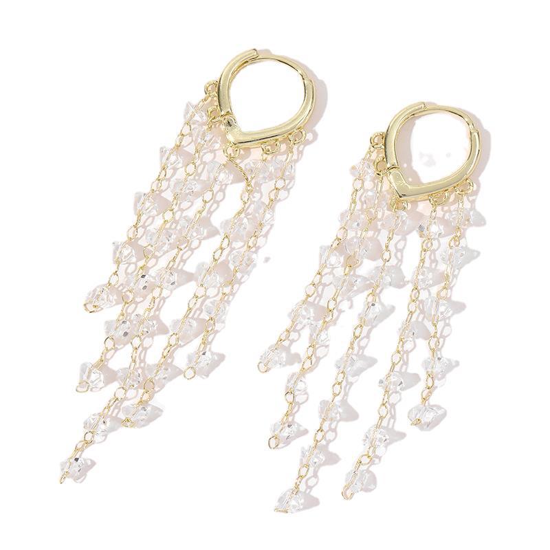 Women's Crystal Tassel Clip Fashionable Elegant High-grade Light Luxury Earrings
