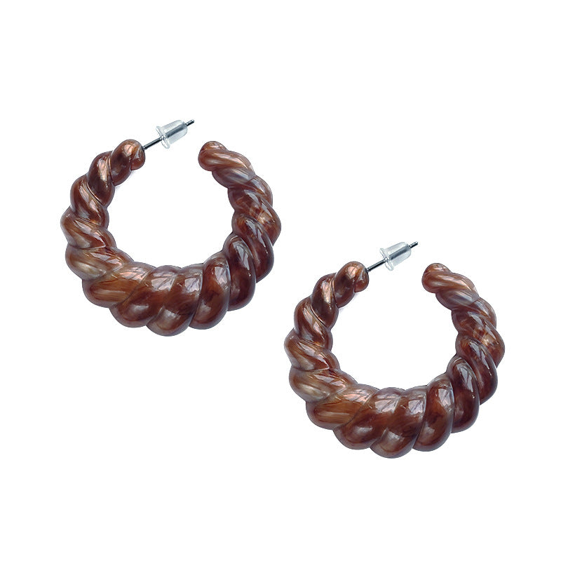 Pearl Shell Acrylic Twisted Pattern Wave Earrings