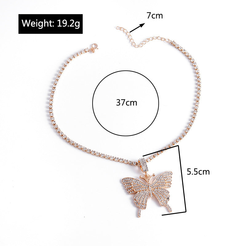 Fashionable Small Fresh Butterfly Alloy Diamond Full Exquisite Temperament Clavicle Necklace