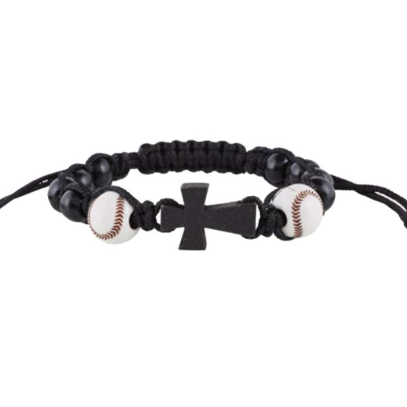 Men's Sports Style Football Wooden Cross Black Bracelets