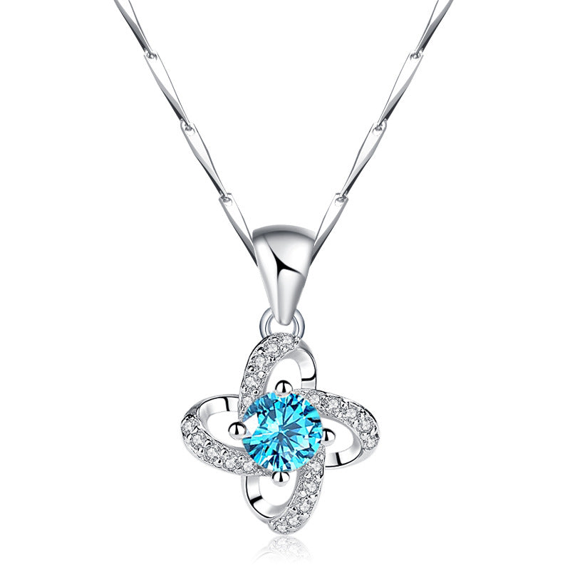 Women's Sier Diamond Four-leaf Clover For Clavicle Chain Valentine's Pendants